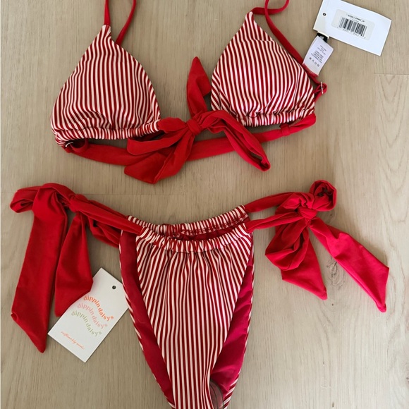 Dippin' Daisy's Other - NWT Dippin' Daisy's Red and White Striped Tie Bikini Set